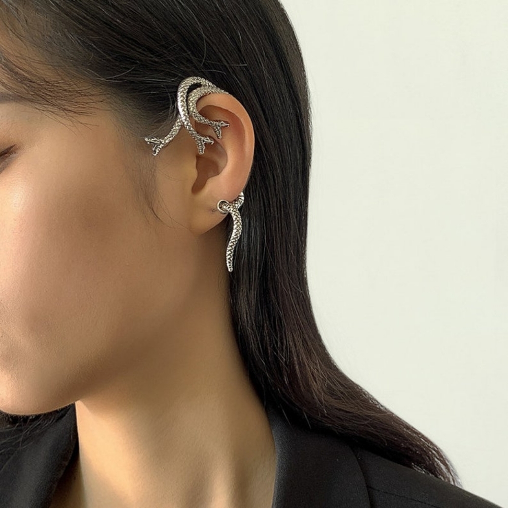 Snake earring Silver and Gold Ear Climber Adjustable Ear Jewellery